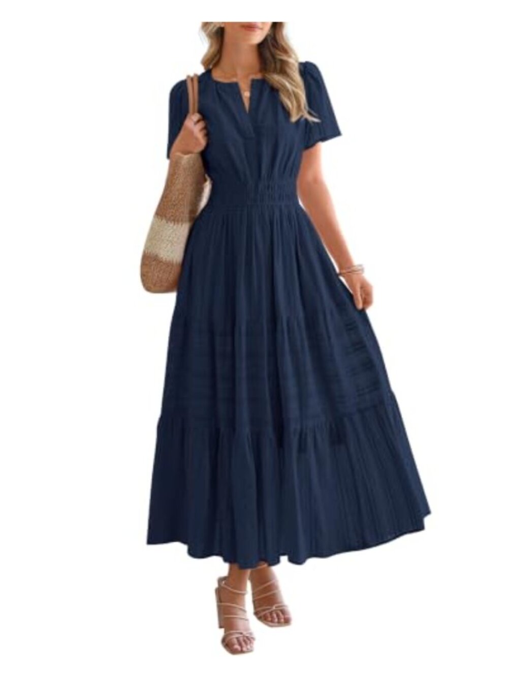 Women's Short Sleeve V-Neck Maxi Dress with Pockets | Solid Casual Summer Dress